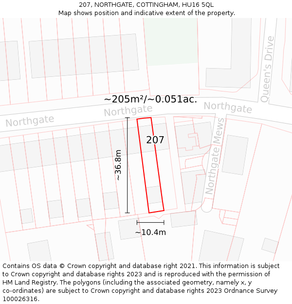 207, NORTHGATE, COTTINGHAM, HU16 5QL: Plot and title map