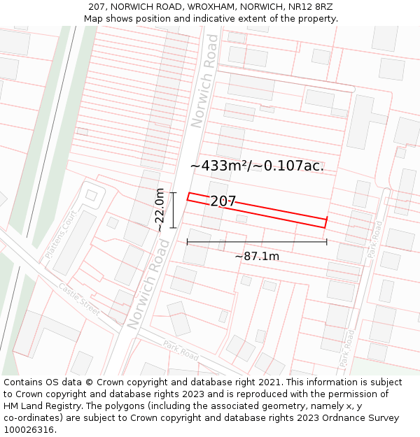 207, NORWICH ROAD, WROXHAM, NORWICH, NR12 8RZ: Plot and title map