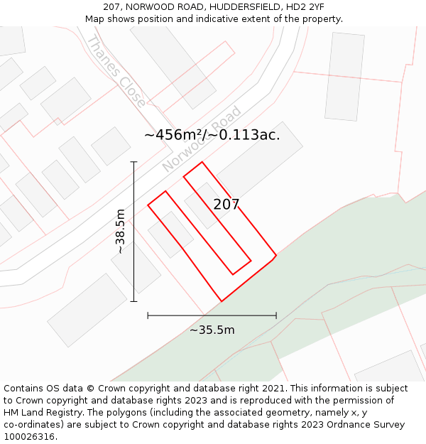 207, NORWOOD ROAD, HUDDERSFIELD, HD2 2YF: Plot and title map