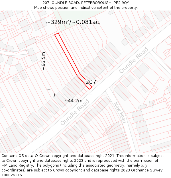 207, OUNDLE ROAD, PETERBOROUGH, PE2 9QY: Plot and title map