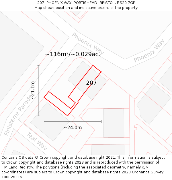 207, PHOENIX WAY, PORTISHEAD, BRISTOL, BS20 7GP: Plot and title map