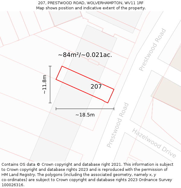 207, PRESTWOOD ROAD, WOLVERHAMPTON, WV11 1RF: Plot and title map