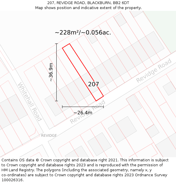 207, REVIDGE ROAD, BLACKBURN, BB2 6DT: Plot and title map