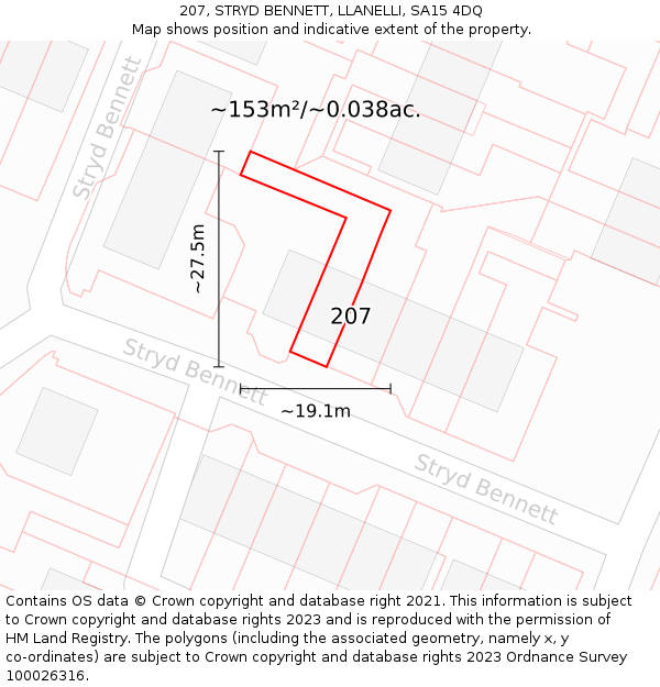 207, STRYD BENNETT, LLANELLI, SA15 4DQ: Plot and title map