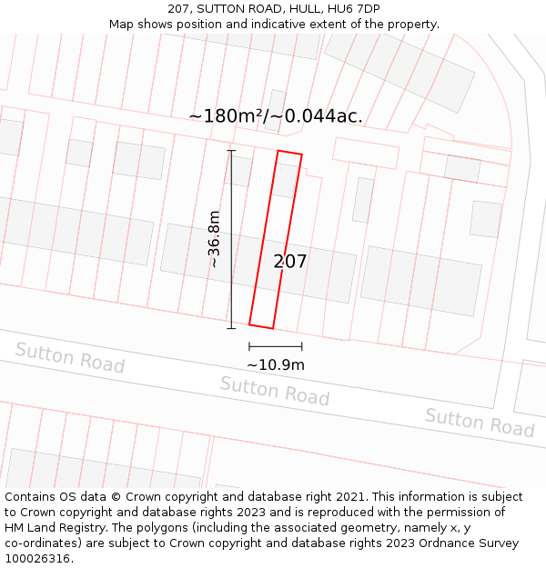 207, SUTTON ROAD, HULL, HU6 7DP: Plot and title map
