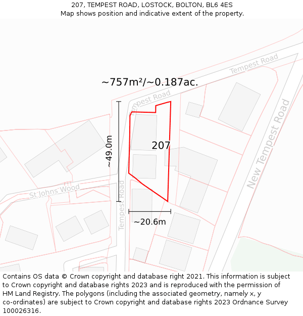 207, TEMPEST ROAD, LOSTOCK, BOLTON, BL6 4ES: Plot and title map