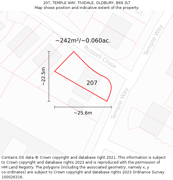 207, TEMPLE WAY, TIVIDALE, OLDBURY, B69 3LT: Plot and title map