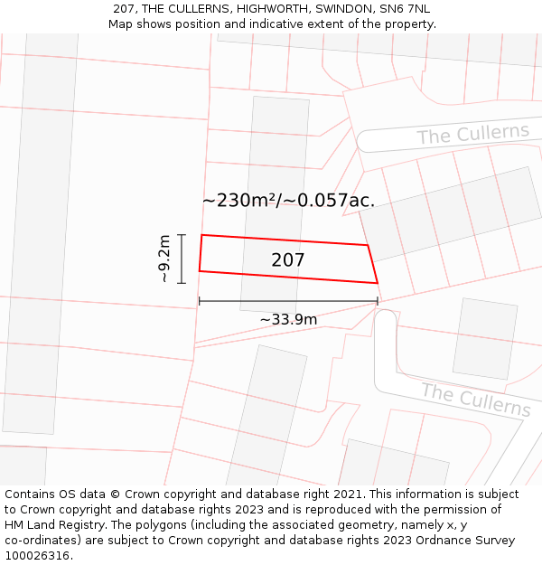 207, THE CULLERNS, HIGHWORTH, SWINDON, SN6 7NL: Plot and title map