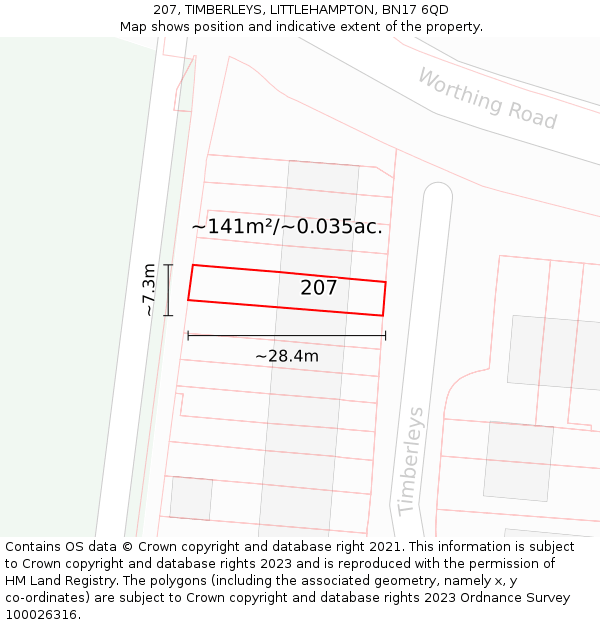 207, TIMBERLEYS, LITTLEHAMPTON, BN17 6QD: Plot and title map