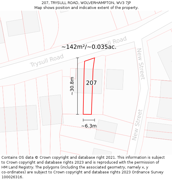 207, TRYSULL ROAD, WOLVERHAMPTON, WV3 7JP: Plot and title map