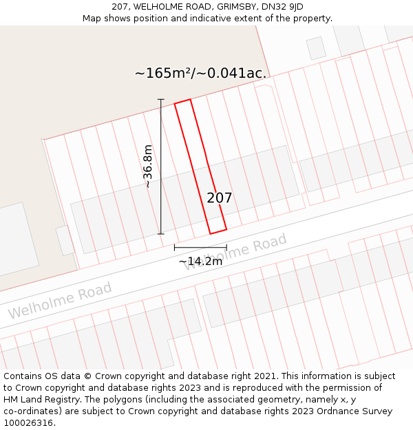 207, WELHOLME ROAD, GRIMSBY, DN32 9JD: Plot and title map
