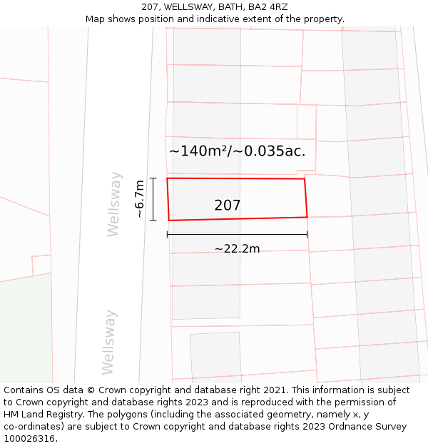 207, WELLSWAY, BATH, BA2 4RZ: Plot and title map