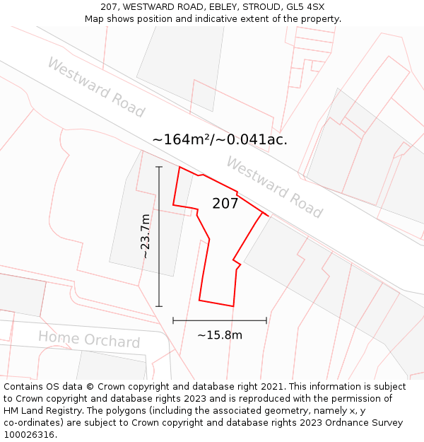 207, WESTWARD ROAD, EBLEY, STROUD, GL5 4SX: Plot and title map