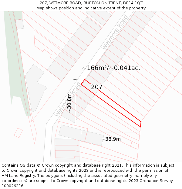 207, WETMORE ROAD, BURTON-ON-TRENT, DE14 1QZ: Plot and title map
