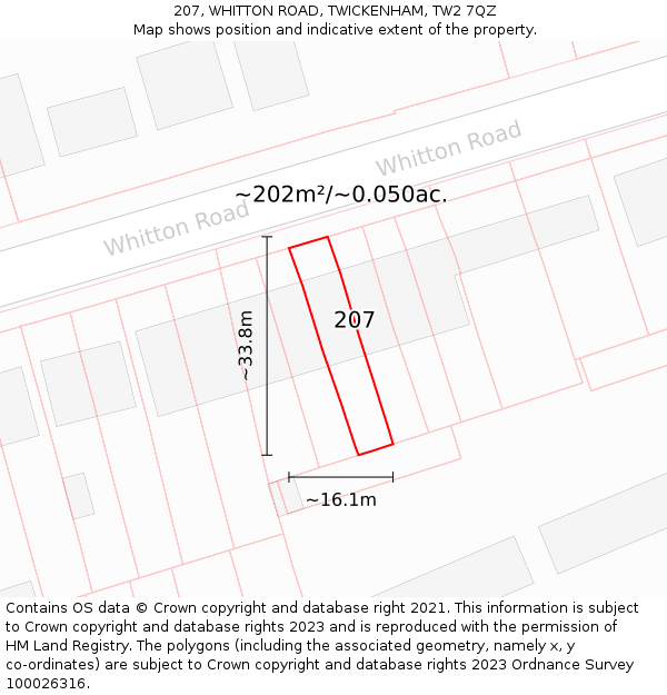 207, WHITTON ROAD, TWICKENHAM, TW2 7QZ: Plot and title map