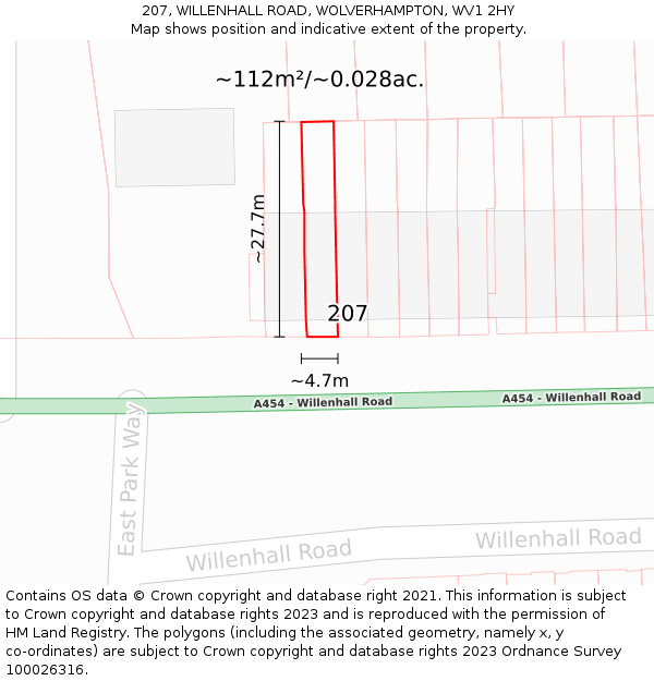 207, WILLENHALL ROAD, WOLVERHAMPTON, WV1 2HY: Plot and title map
