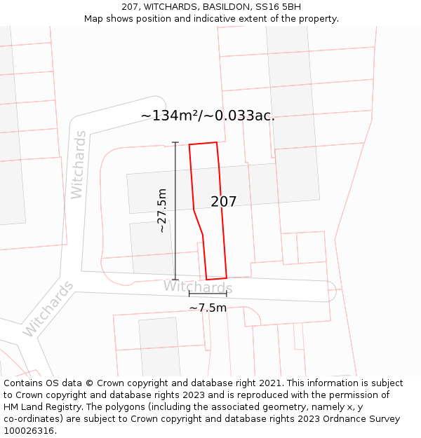 207, WITCHARDS, BASILDON, SS16 5BH: Plot and title map