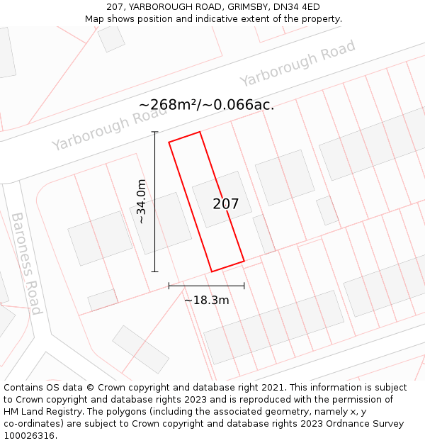 207, YARBOROUGH ROAD, GRIMSBY, DN34 4ED: Plot and title map