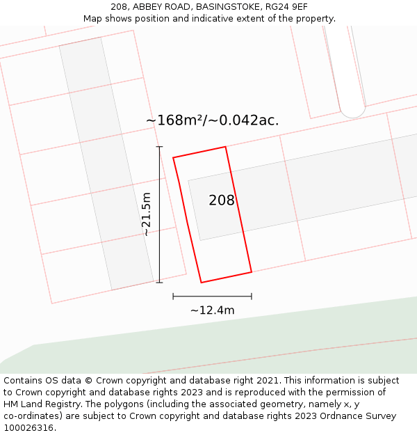 208, ABBEY ROAD, BASINGSTOKE, RG24 9EF: Plot and title map