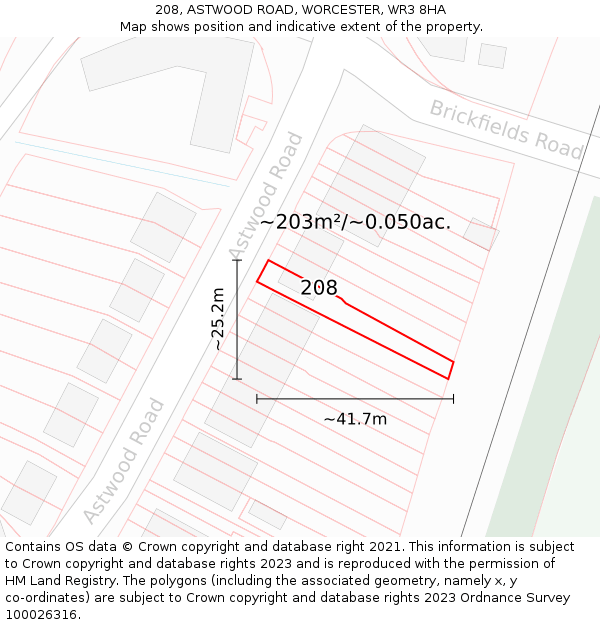 208, ASTWOOD ROAD, WORCESTER, WR3 8HA: Plot and title map