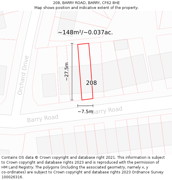208, BARRY ROAD, BARRY, CF62 8HE: Plot and title map