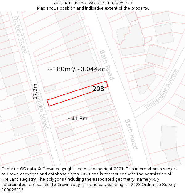 208, BATH ROAD, WORCESTER, WR5 3ER: Plot and title map