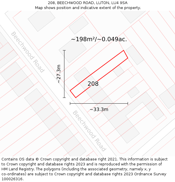 208, BEECHWOOD ROAD, LUTON, LU4 9SA: Plot and title map