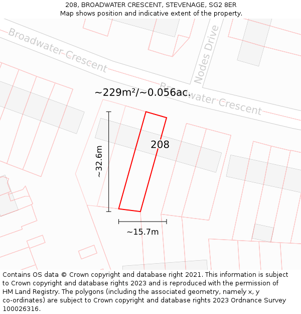 208, BROADWATER CRESCENT, STEVENAGE, SG2 8ER: Plot and title map