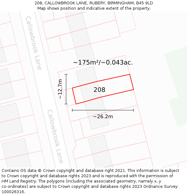 208, CALLOWBROOK LANE, RUBERY, BIRMINGHAM, B45 9LD: Plot and title map