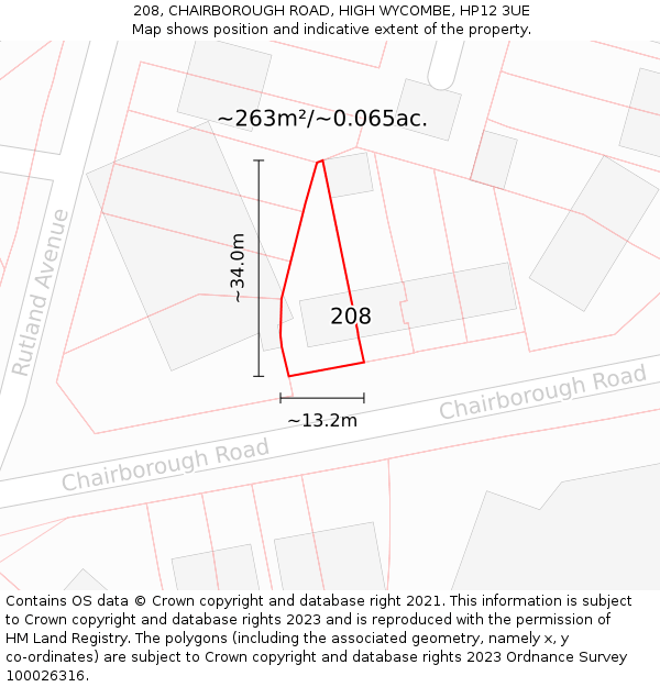 208, CHAIRBOROUGH ROAD, HIGH WYCOMBE, HP12 3UE: Plot and title map