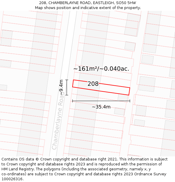 208, CHAMBERLAYNE ROAD, EASTLEIGH, SO50 5HW: Plot and title map