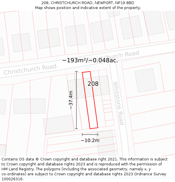 208, CHRISTCHURCH ROAD, NEWPORT, NP19 8BD: Plot and title map