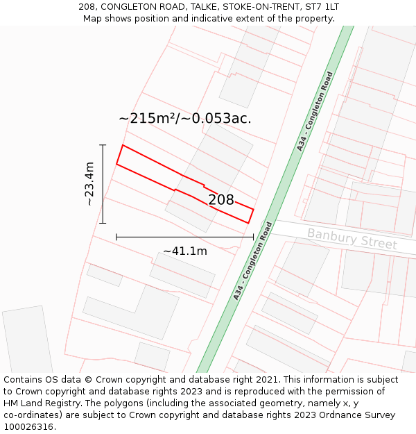 208, CONGLETON ROAD, TALKE, STOKE-ON-TRENT, ST7 1LT: Plot and title map