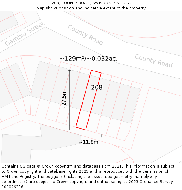 208, COUNTY ROAD, SWINDON, SN1 2EA: Plot and title map