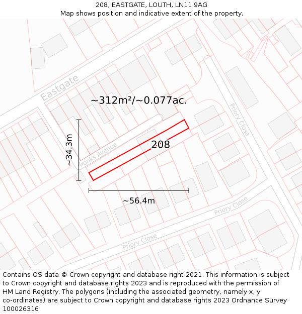 208, EASTGATE, LOUTH, LN11 9AG: Plot and title map