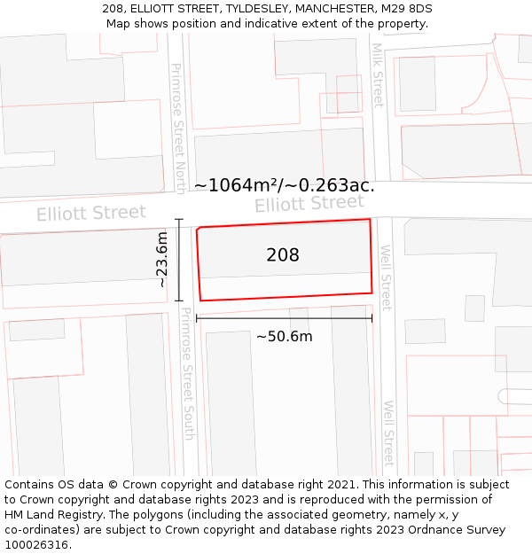208, ELLIOTT STREET, TYLDESLEY, MANCHESTER, M29 8DS: Plot and title map