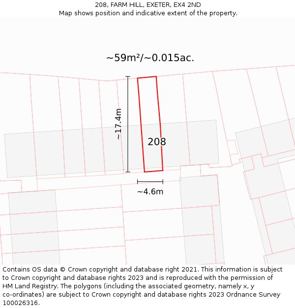 208, FARM HILL, EXETER, EX4 2ND: Plot and title map