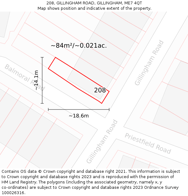208, GILLINGHAM ROAD, GILLINGHAM, ME7 4QT: Plot and title map