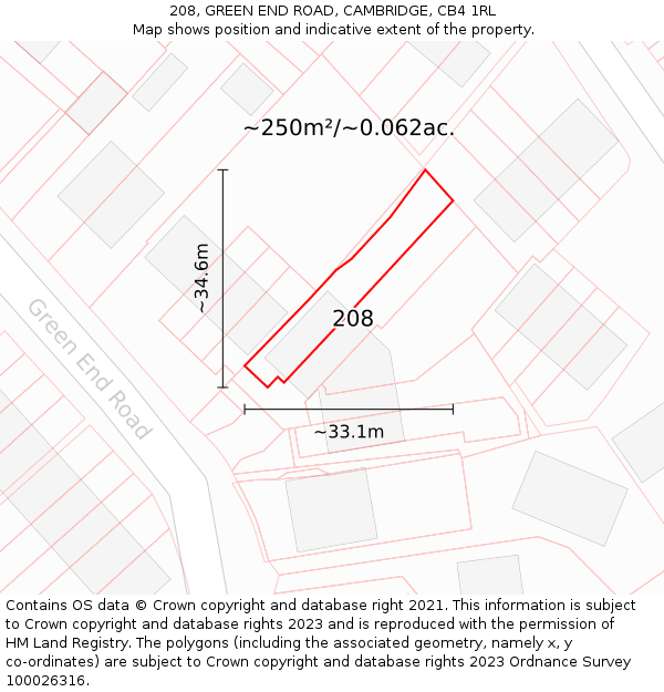 208, GREEN END ROAD, CAMBRIDGE, CB4 1RL: Plot and title map
