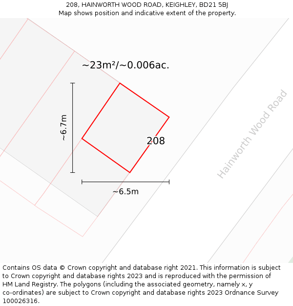 208, HAINWORTH WOOD ROAD, KEIGHLEY, BD21 5BJ: Plot and title map