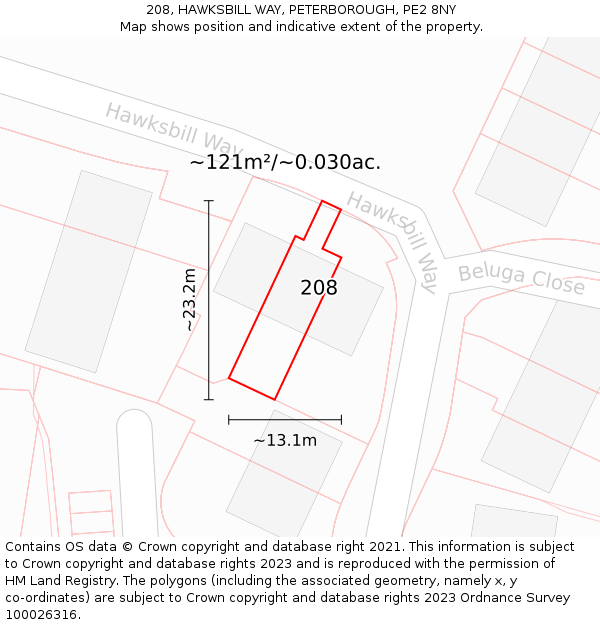 208, HAWKSBILL WAY, PETERBOROUGH, PE2 8NY: Plot and title map