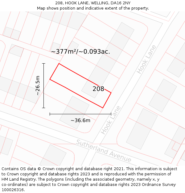 208, HOOK LANE, WELLING, DA16 2NY: Plot and title map