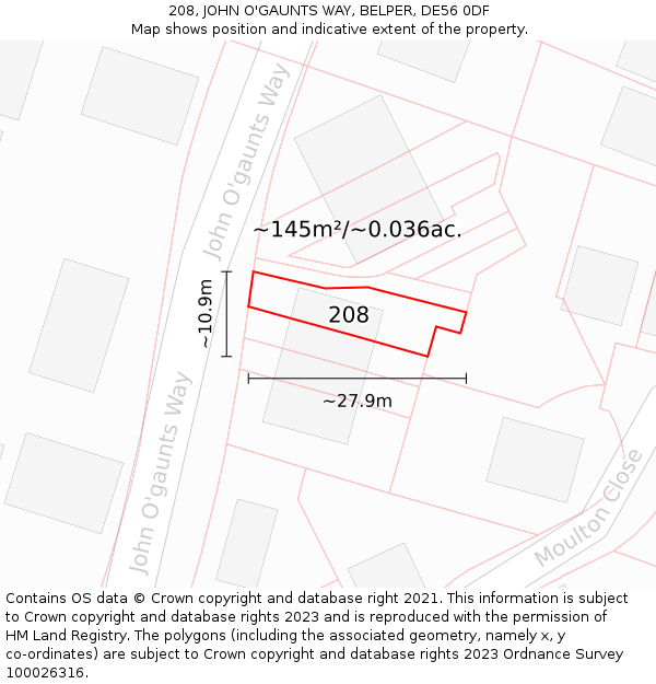 208, JOHN O'GAUNTS WAY, BELPER, DE56 0DF: Plot and title map
