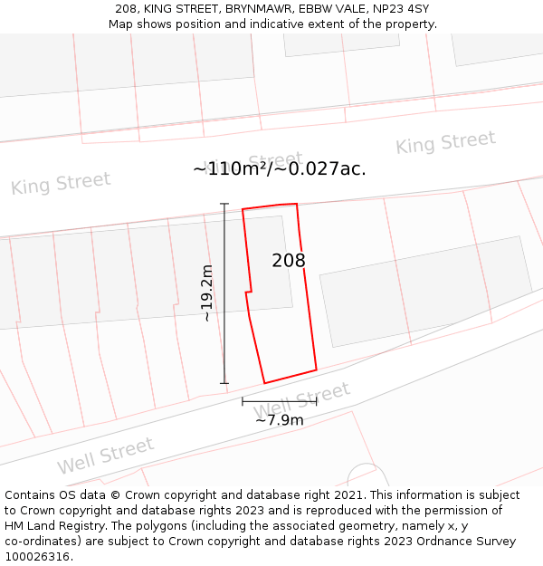 208, KING STREET, BRYNMAWR, EBBW VALE, NP23 4SY: Plot and title map