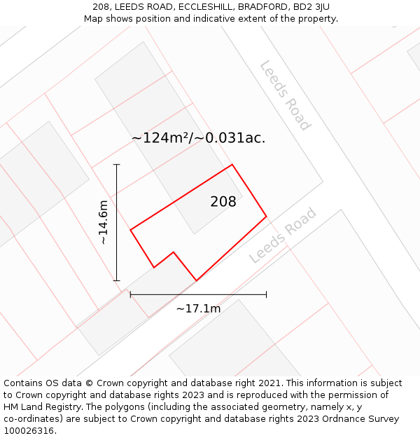 208, LEEDS ROAD, ECCLESHILL, BRADFORD, BD2 3JU: Plot and title map