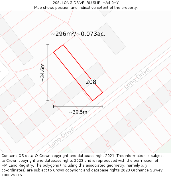 208, LONG DRIVE, RUISLIP, HA4 0HY: Plot and title map
