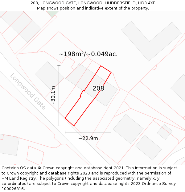 208, LONGWOOD GATE, LONGWOOD, HUDDERSFIELD, HD3 4XF: Plot and title map