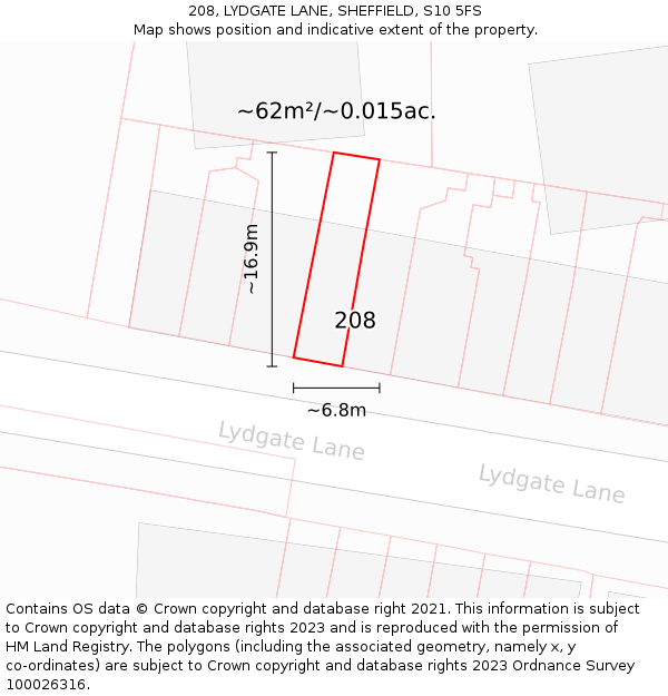 208, LYDGATE LANE, SHEFFIELD, S10 5FS: Plot and title map