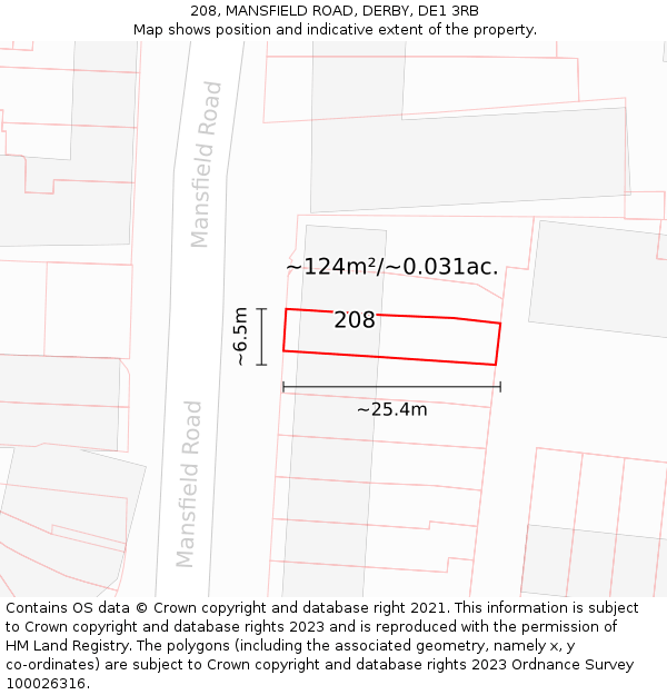 208, MANSFIELD ROAD, DERBY, DE1 3RB: Plot and title map