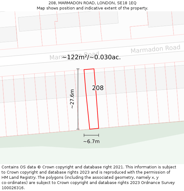 208, MARMADON ROAD, LONDON, SE18 1EQ: Plot and title map